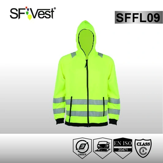 High Performance Class 3 Safety Sweatshirt Hoodies Reflective Custom Sweatshirt with Zipper Closure