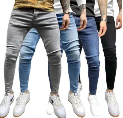 Pantaloni jeans skinny casual, pantaloni classici in denim, jeans stretch lavati da uomo